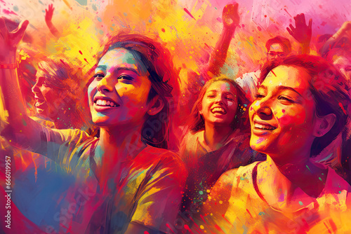 Celebration of Holi festival day colorful illustration. Holydays concept