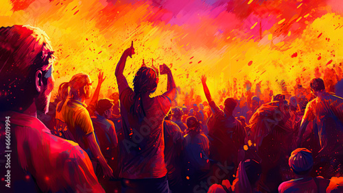 Celebration of Holi festival day colorful illustration. Holydays concept