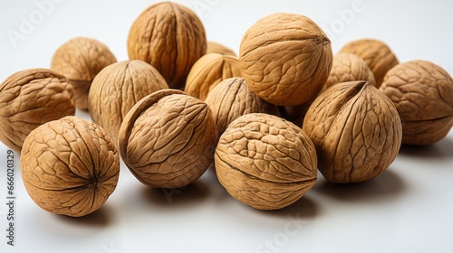 Group of walnuts on white background