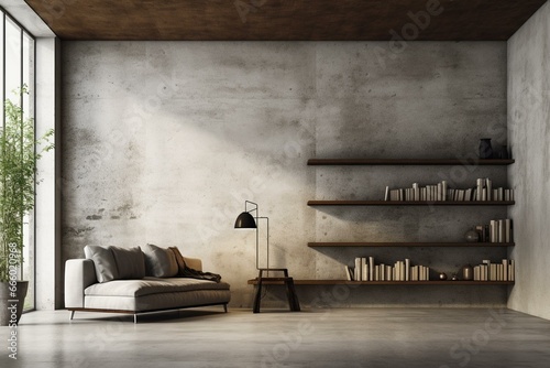 Simple concrete wall room. Generative AI © Vlcek