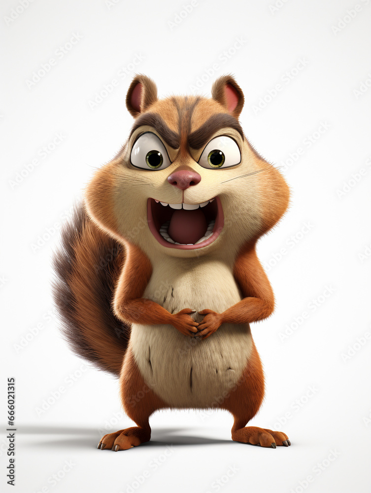 An Angry 3D Cartoon Squirrel on a Solid Background An Angry 3D Cartoon Squirrel on a Solid Background