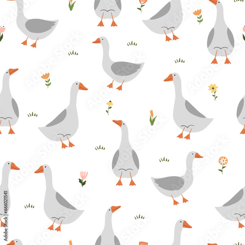 Scandinaian seamless pattern with goose isolated on a white background
