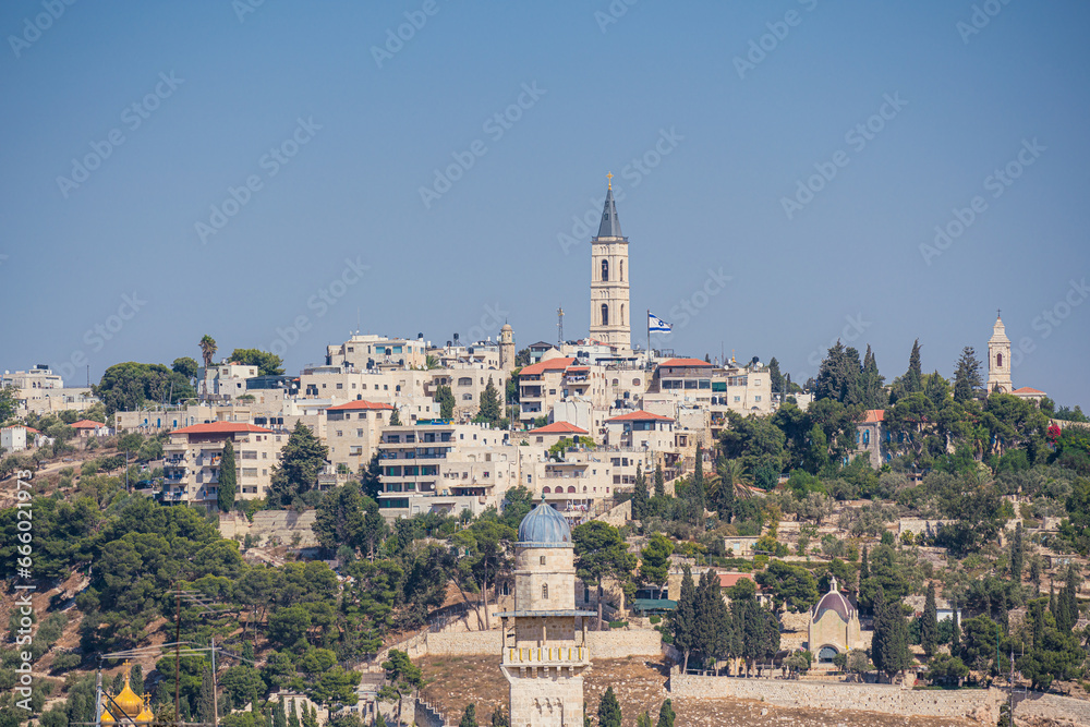 Religious and residential buildings on top of a hill in Jerusalem