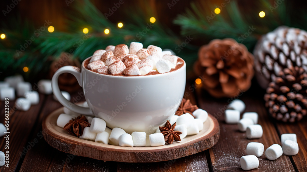 Christmas cup of cocoa with marshmallows. Generative AI, Christmas cup of cocoa with marshmallows. Generative AI,