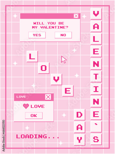 Wallpaper Mural Valentine's Day poster with retro buttons and message pop-ups. Old computer aesthetic. Vector illustration Torontodigital.ca