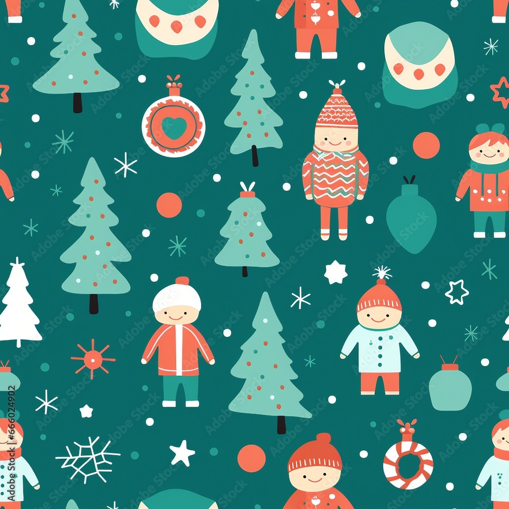 Childhood Chic Clothes in Seamless Style Christmas Seamless Pattern