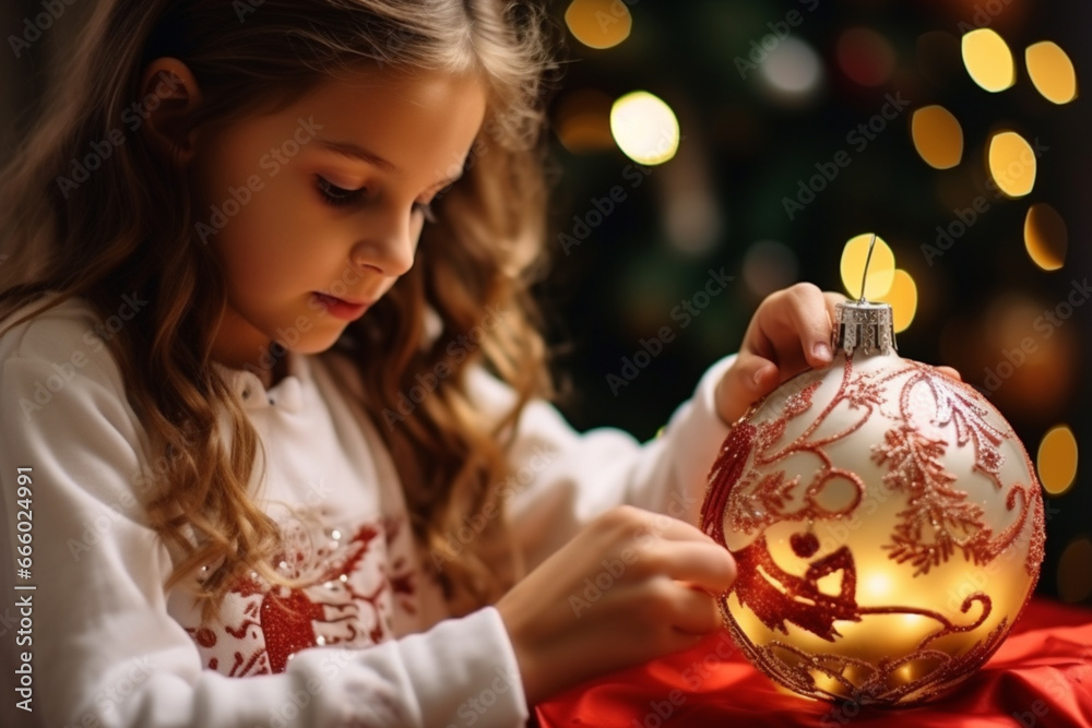 Naklejka premium Kids are crafting handmade christmas decorations to adorn the house.