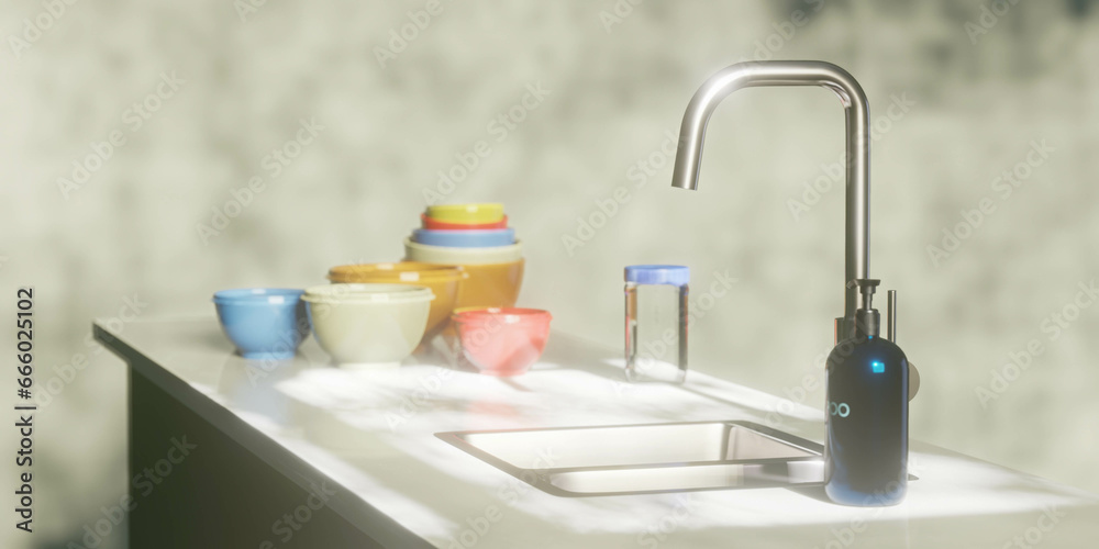3d render of kitchen in morning for indoor interior design concept 3d render of kitchen in morning for indoor interior design concept