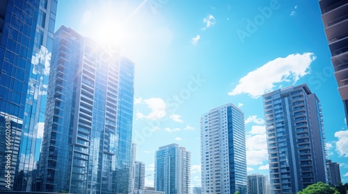 High-rise buildings gleam in the sunlight