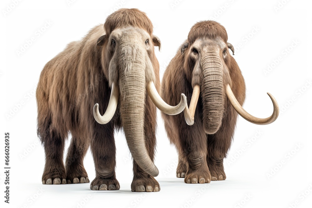 Photo of a pair of prehistoric elephants standing side by side created with Generative AI technology