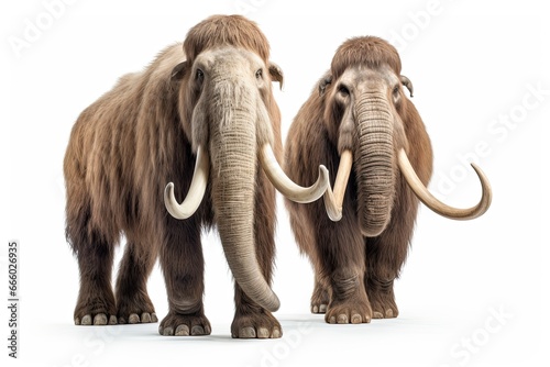 Photo of a pair of prehistoric elephants standing side by side created with Generative AI technology