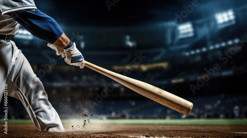 Baseball player's bat connects with the ball