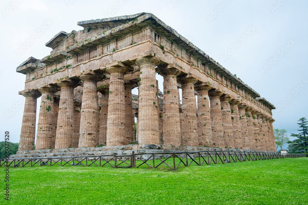 Temple of Poseidon in Archaeological Park of Paestum - Italy