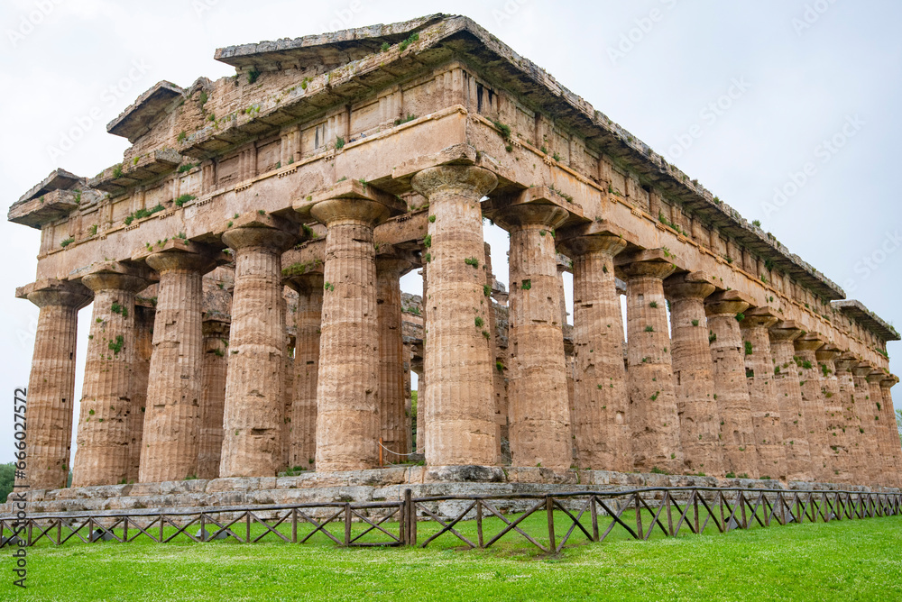 Temple of Poseidon in Archaeological Park of Paestum - Italy