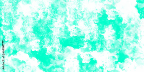 green background with white clouds grunge texture. Grainy Light ink canvas for modern creative grunge design. Watercolor on white paper background. Vivid textured aquarelle painted.