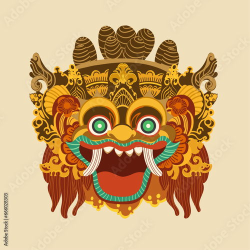 tribal Wood mask, 'Bali Barong' , Asian Balinese performance culture symbol of Ancient Indonesia mythology,  fierce protection, charm, good luck