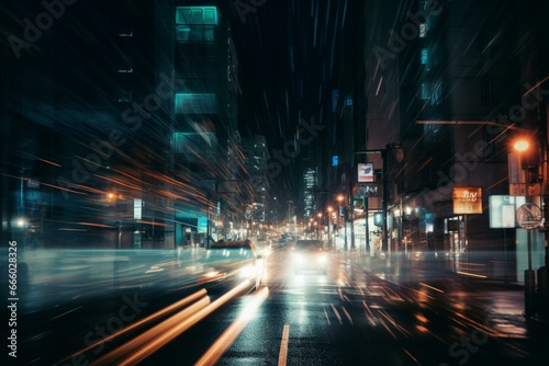 blurry urban scene at night. Generative AI