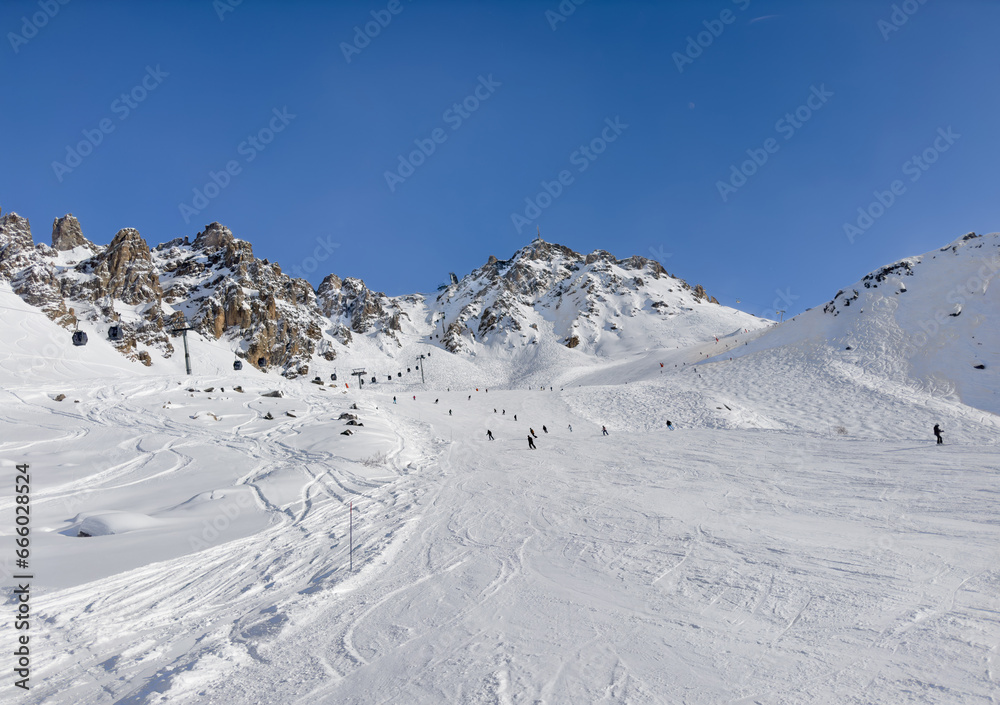 Ski slope from Courchevel top point to Meribel. France.
