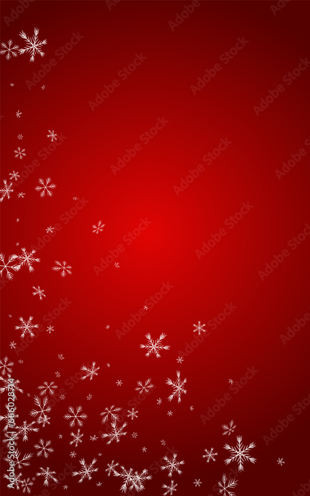 Silver Snowfall Vector Red Background. Winter