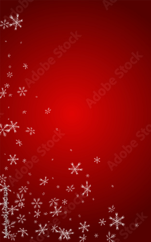 Silver Snowfall Vector Red Background. Winter