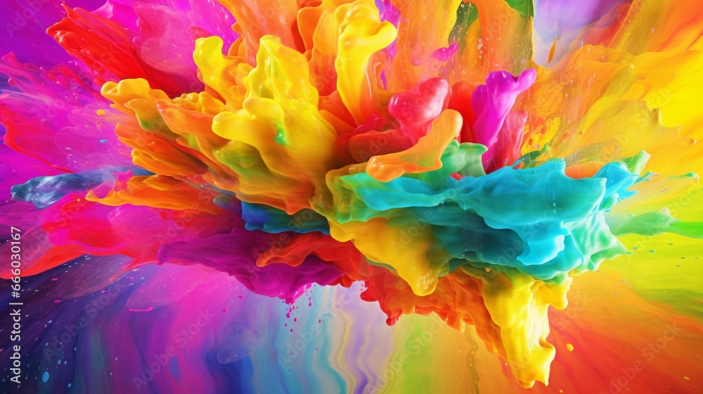 Rainbow color paint splash wallpaper background.Generative AI