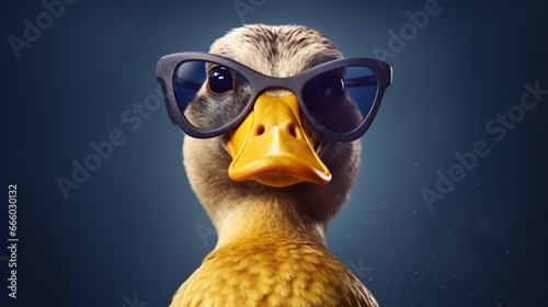 profile shot of a ducks head happy excited sunglasses.Generative AI © shuvodesign