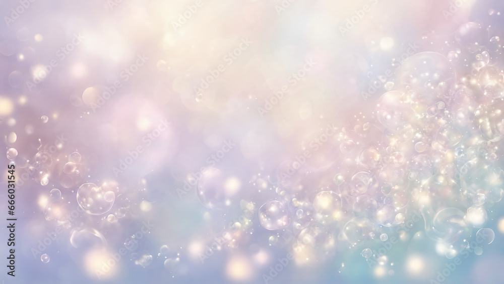 A mesmerizing and dreamy blend of soft ethereal blur, set against a backdrop of light purple, adorned with whimsical bubbles, a delicate watercolor effect, and subtle bokeh elements.