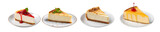 Slice of Cheese Cake on plate top view with transparent background, smooth blur edge, Generative AI