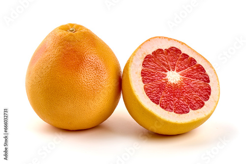 Red grapefruits, isolated on white background.