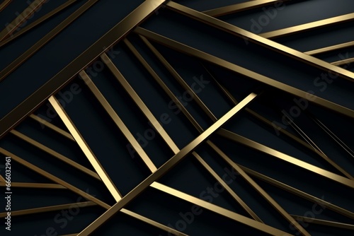 Abstract pattern with golden lines in dark studio. Generative AI