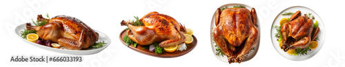 Thanksgiving Platter of cooked turkey, side view with transparent background, smooth blur edge, Generative AI