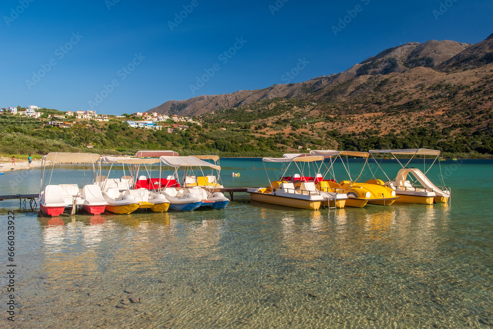 Water bikes on lake Kournas, Crete, Greece