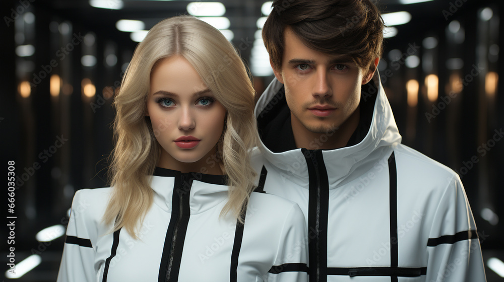 Man and woman wearing white and black clothes. Man and woman wearing white and black clothes.