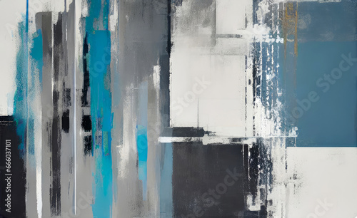 Abstract art cover template with weathered effect horizontal columns and shapes in a blue and grey color palette photo