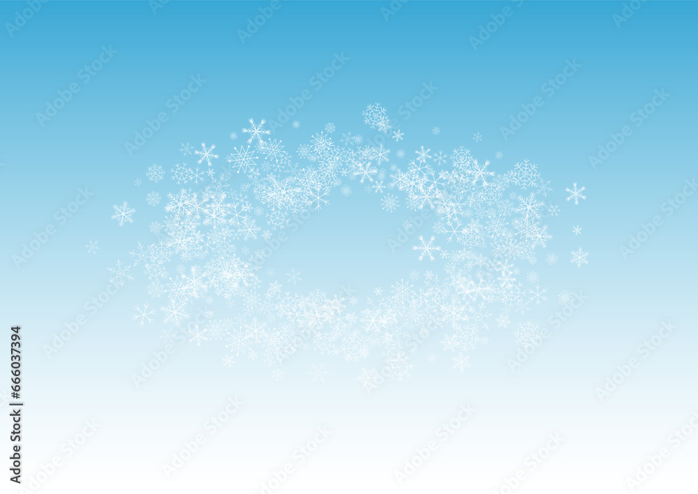 Fototapeta premium Silver Snowfall Vector Blue Background. Sky