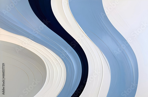 Beautiful thick acrylic paint texture with wavy curves in shades of blue, grey and white
