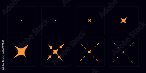 Shine light FX animation frame. Shine effect sprite sheet for video games, cartoon and motion design. Hand drawn vector animation.
