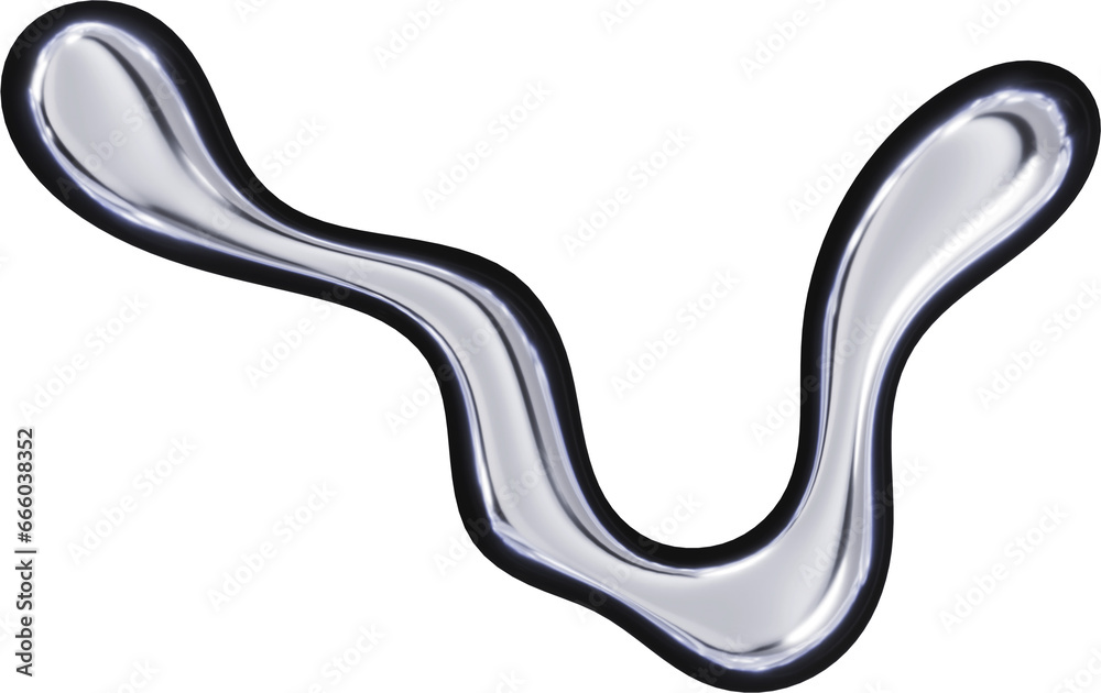 3d chrome metal organic fluid shape. Abstract liquid mercury metallic icon. 3d rendering aluminum gradient shape design element isolated on white background. Brutalist futuristic style