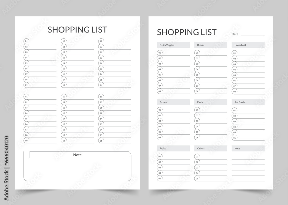 Shopping List Planner Template, Modern Planner Template Set, Vector Planner Shopping List Planner Template, Modern Planner Template Set, Vector Planner