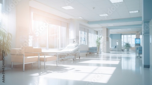 Blurred bright light interior of hospital medical illustration background © shooreeq