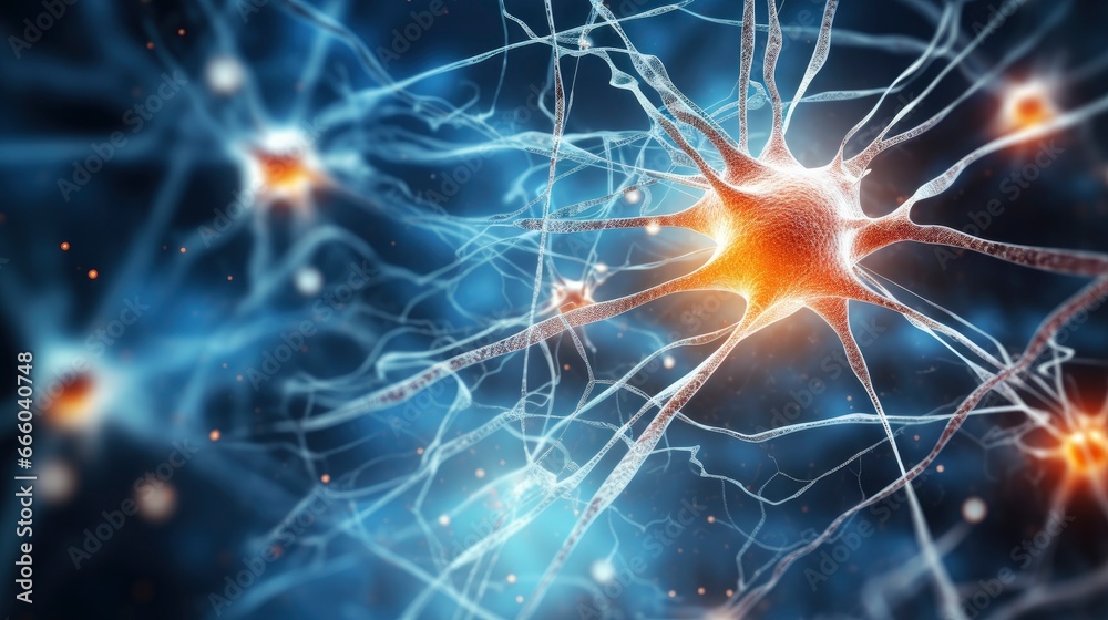 Close-up medical photo of brain neurons under microscope 3D style Close-up medical photo of brain neurons under microscope 3D style