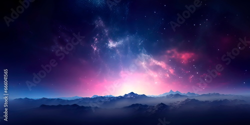gradient backdrop reminiscent of a cosmic twilight, where the dark expanse of space gradually blends into the radiant colors of distant stars. © Maximusdn