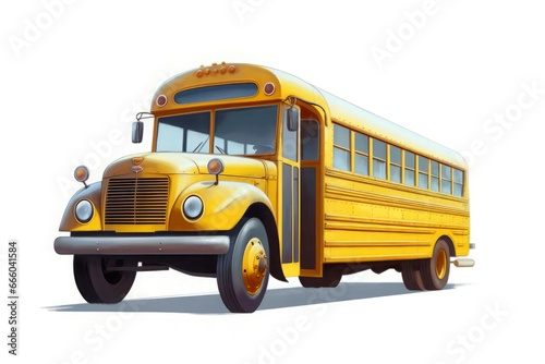 School bus art work isolated on white. Yellow fun transport college grass. Generate Ai