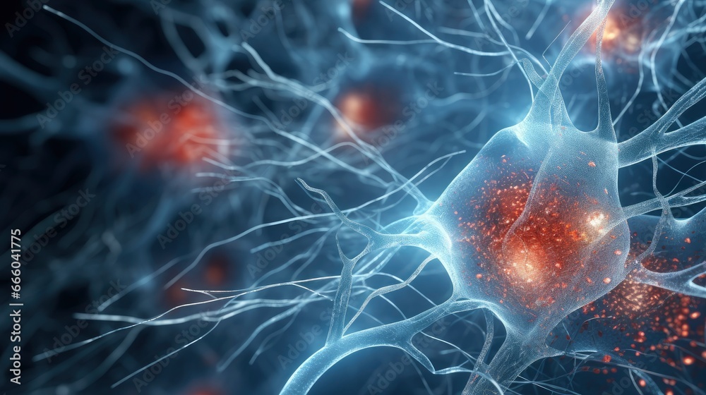 Medical illustration of brain neurons microscopic view