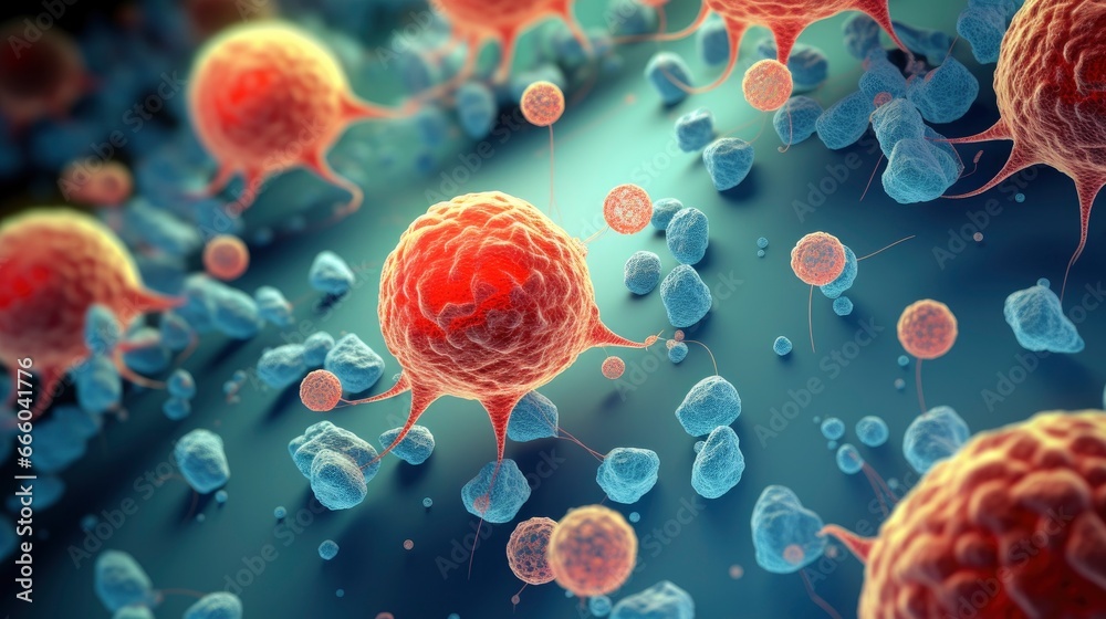 Medical illustration of cancer cells microscopic view