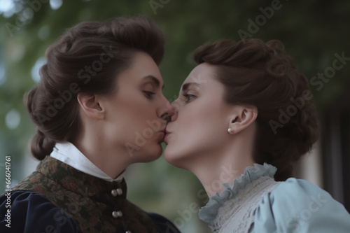 Two Victorian Era Women Kissing