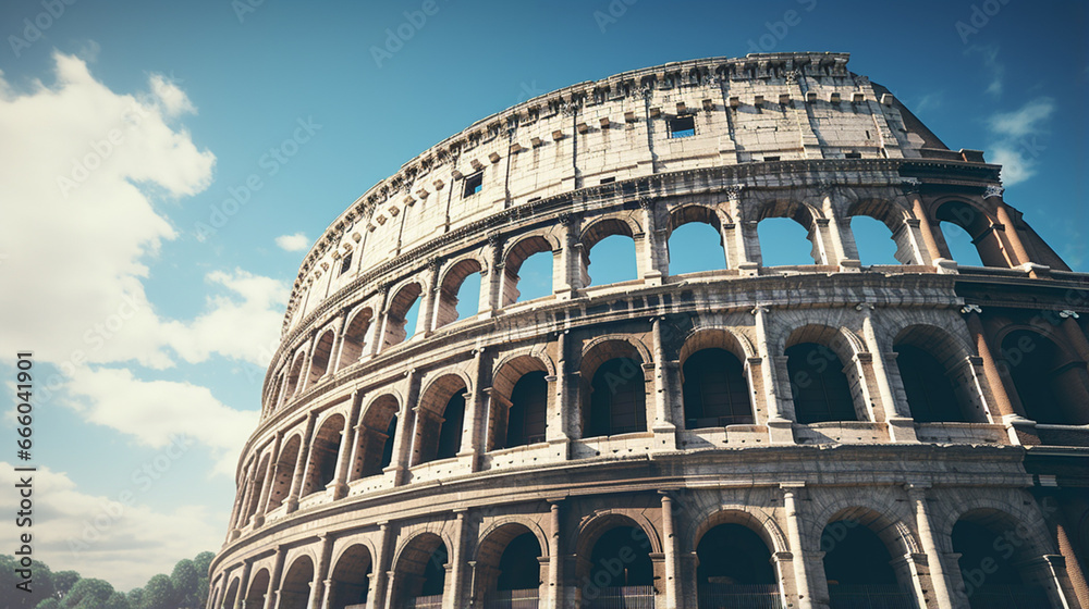The Colosseum or Coliseum at sunrise. Generative Ai