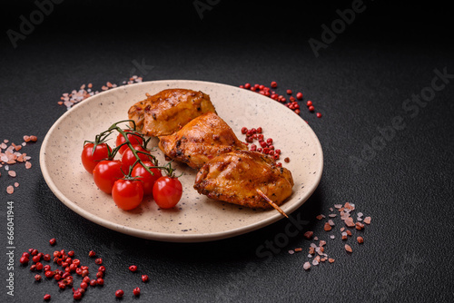 Delicious fresh chicken kebab with salt, spices and herbs