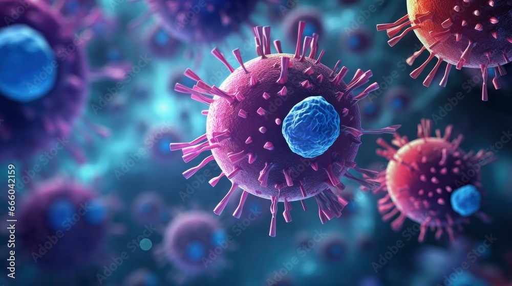 Medical illustration of viruses microscopic view 3d graphics style