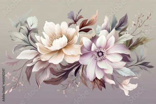 Watercolor-style flowers with luxurious botanical elements. Delicate, 3D illustration of flower leaves. Generative AI
